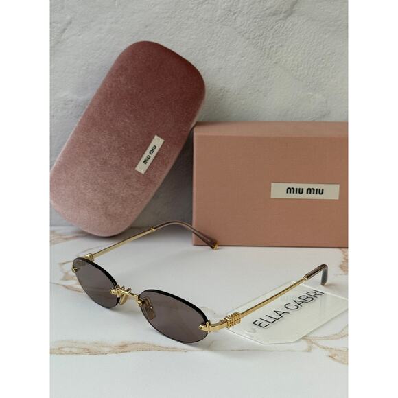 NEW Miu Miu MU A54S Rimless Sunglasses in Gold Pink $578 main image 5